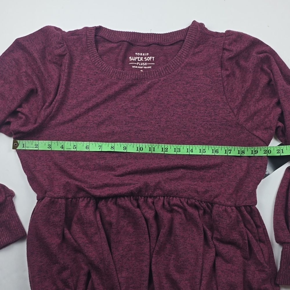 Torrid NWT Babydoll‎ Dress - Super Soft Plush Burgundy Long Sleeve Plus Size 2X - Picture 8 of 9